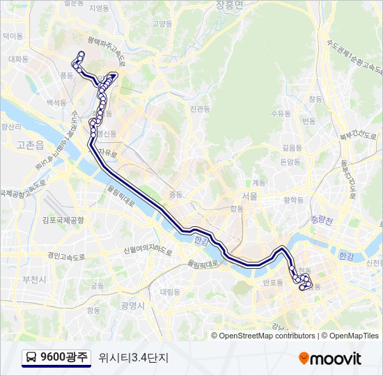 9600광주 bus Line Map