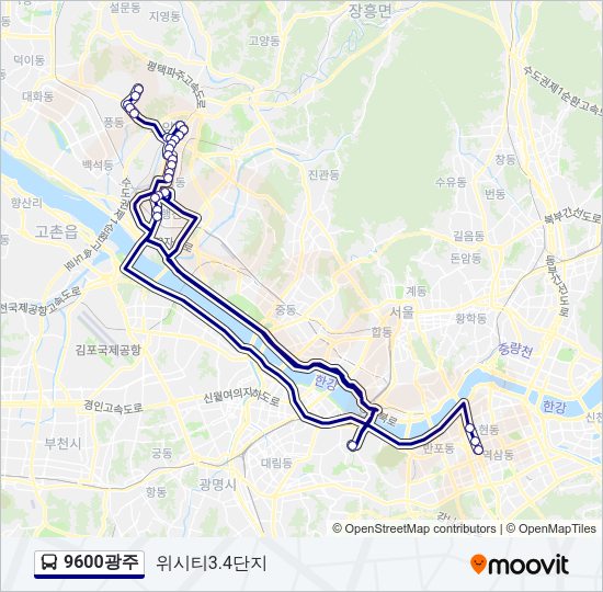 9600광주 버스 노선 지도