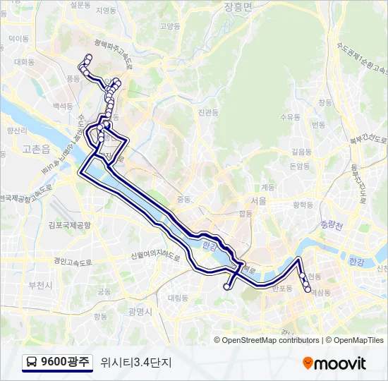9600광주 버스 노선 지도