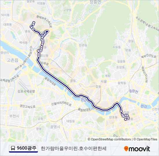 9600광주 bus Line Map