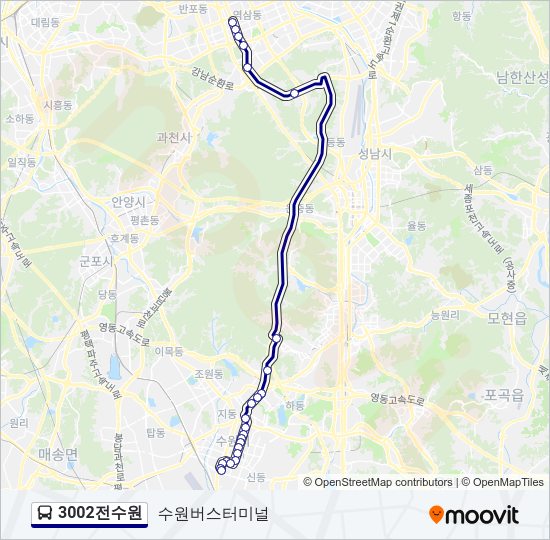 3002전수원 버스 노선 지도
