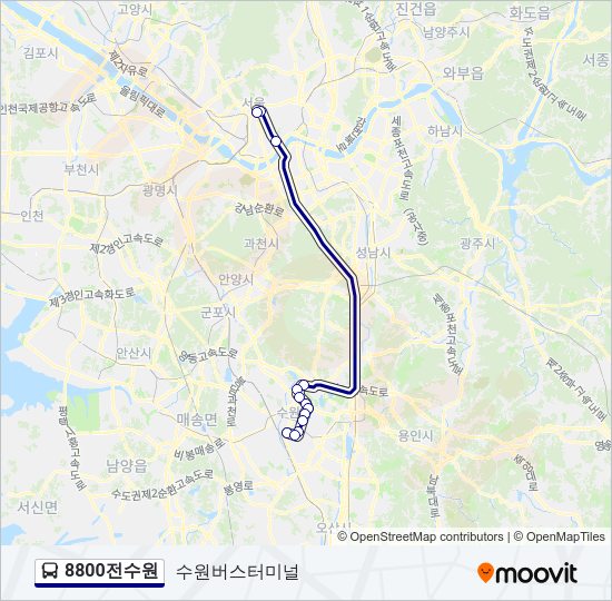 8800전수원 버스 노선 지도