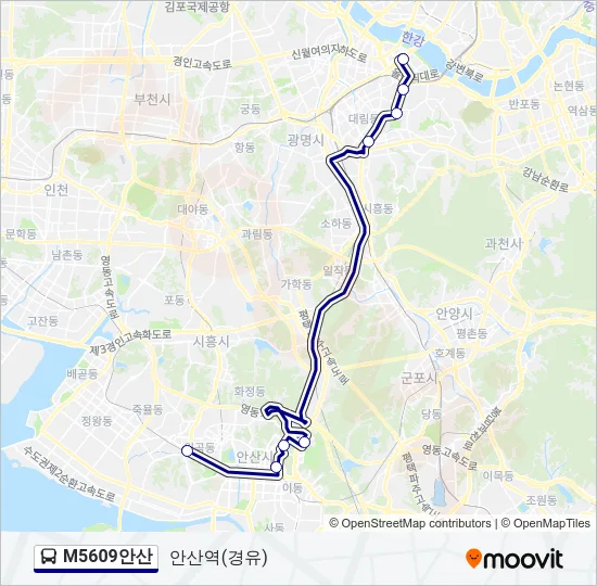 M5609안산 Bus Line Map