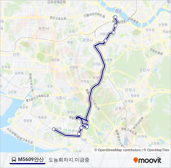 M5609안산 Bus Line Map