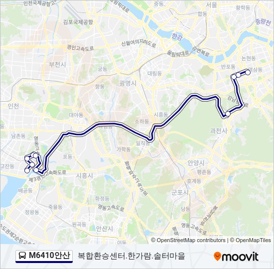 M6410안산 버스 노선 지도