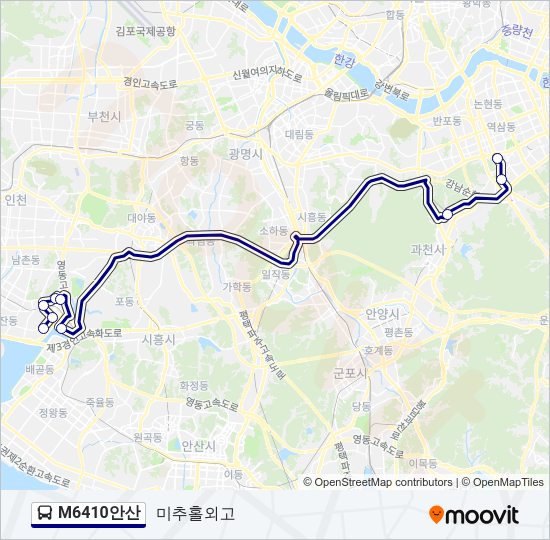 M6410안산 버스 노선 지도