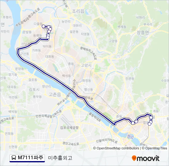 M7111파주 버스 노선 지도