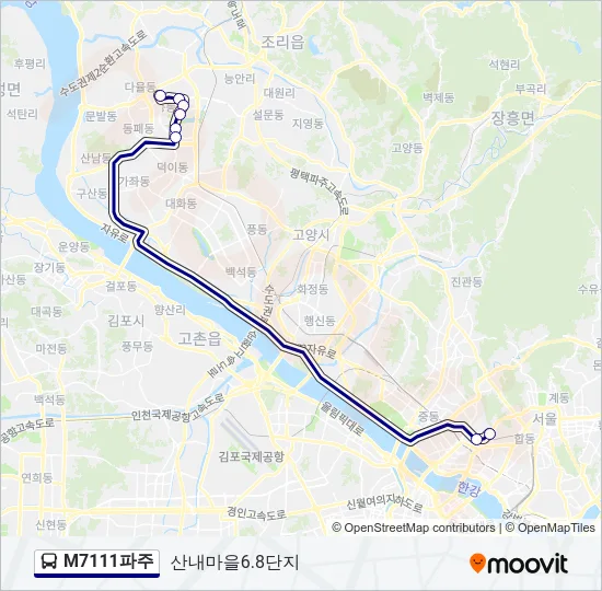 M7111파주 버스 노선 지도