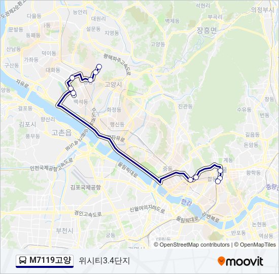 M7119고양 버스 노선 지도