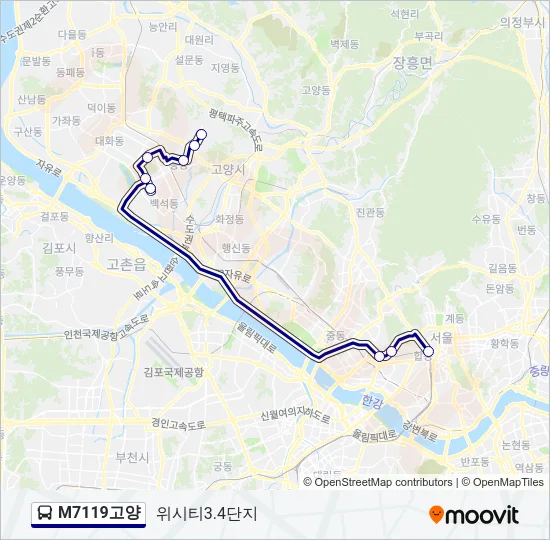 M7119고양 버스 노선 지도