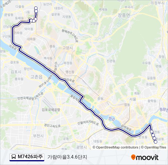 M7426파주 버스 노선 지도