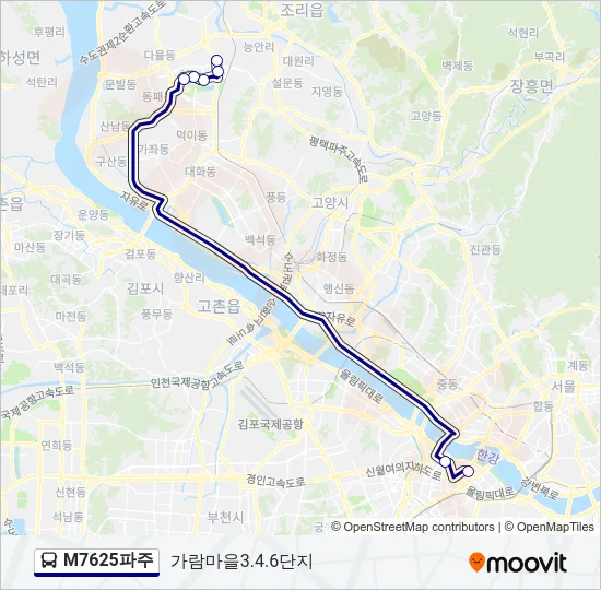 M7625파주 버스 노선 지도