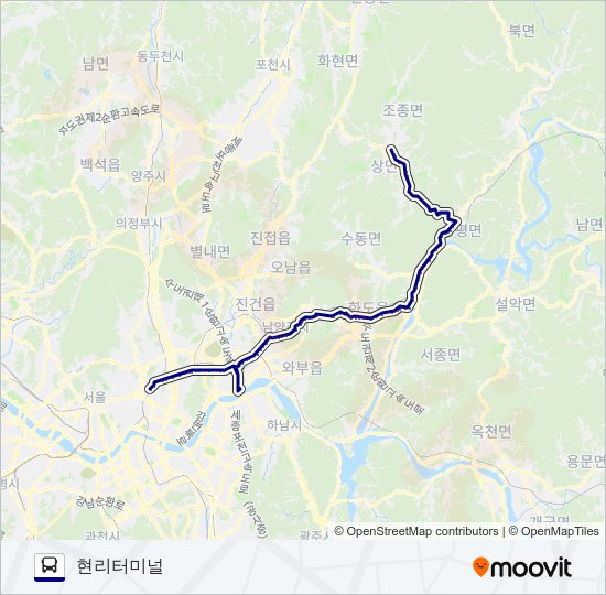1330-4가평 버스 노선 지도
