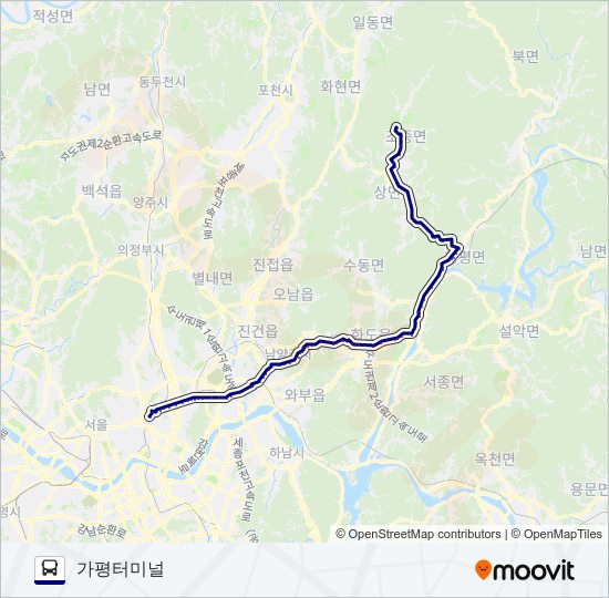 1330-44가평 버스 노선 지도