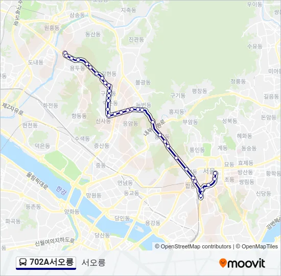 702A서오릉 버스 노선 지도
