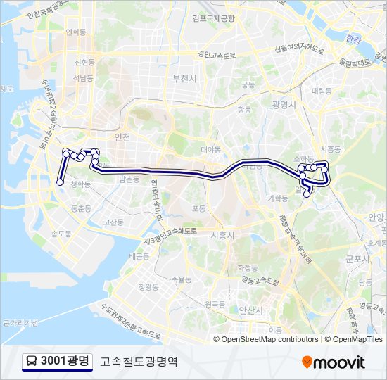 3001광명 버스 노선 지도