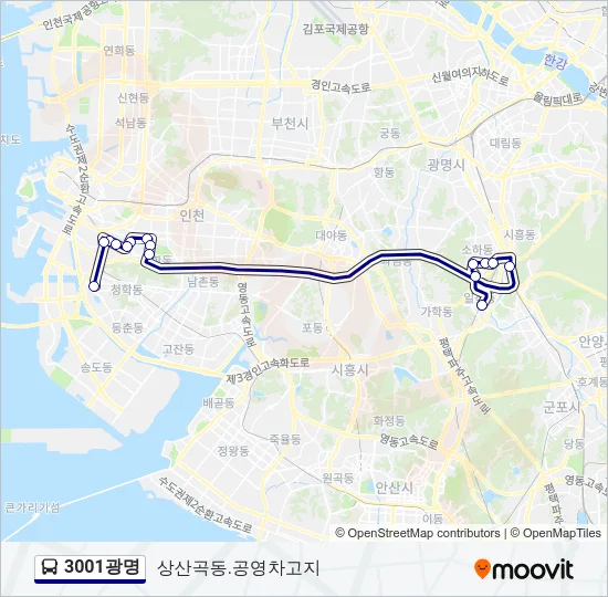 3001광명 버스 노선 지도