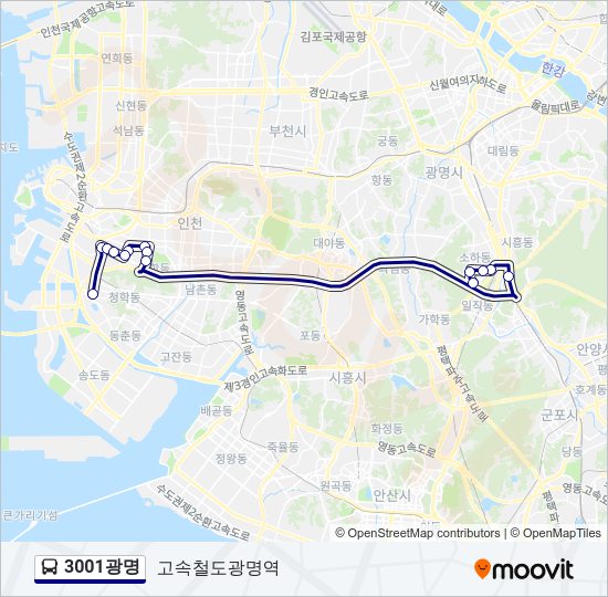 3001광명 버스 노선 지도