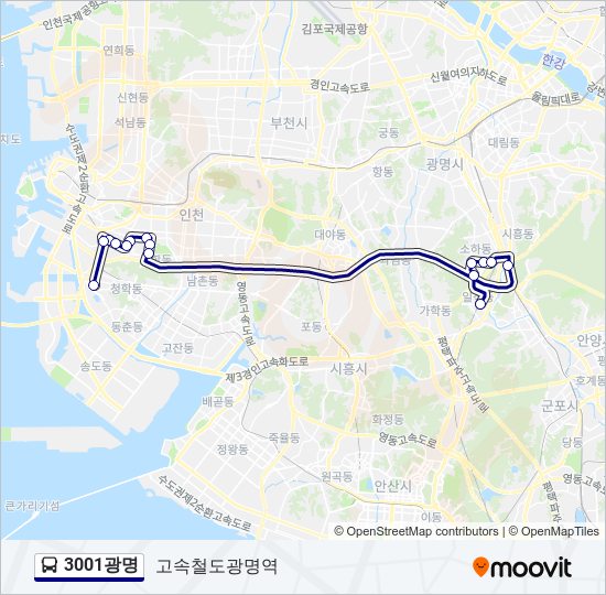 3001광명 bus Line Map