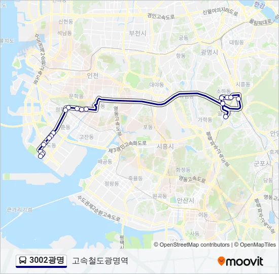 3002광명 버스 노선 지도