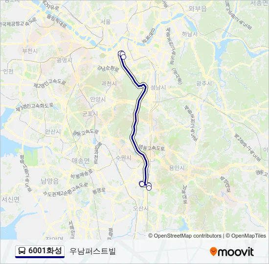 6001화성 버스 노선 지도