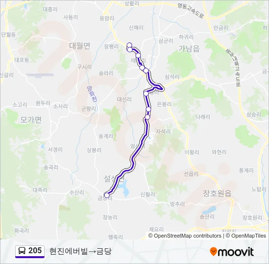 205 버스 노선 지도