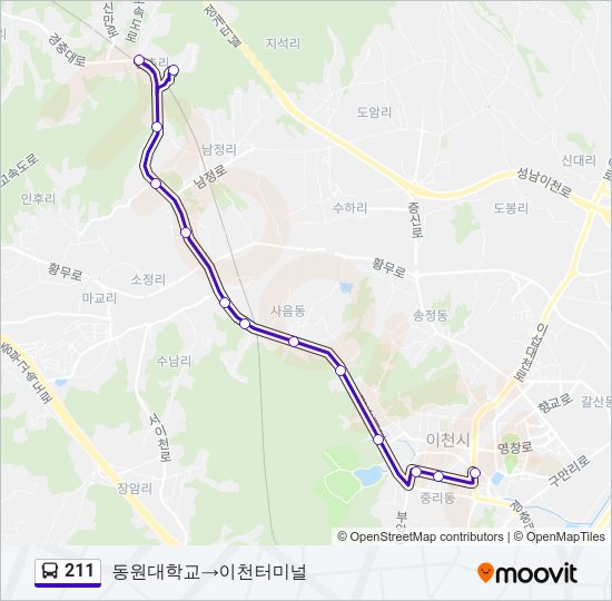 211 버스 노선 지도