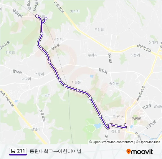 211 버스 노선 지도