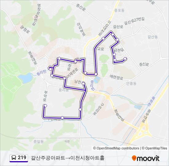 219 버스 노선 지도