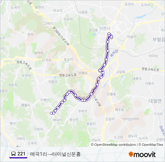 221 버스 노선 지도