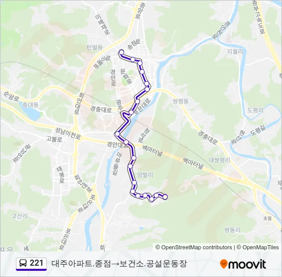 221 버스 노선 지도