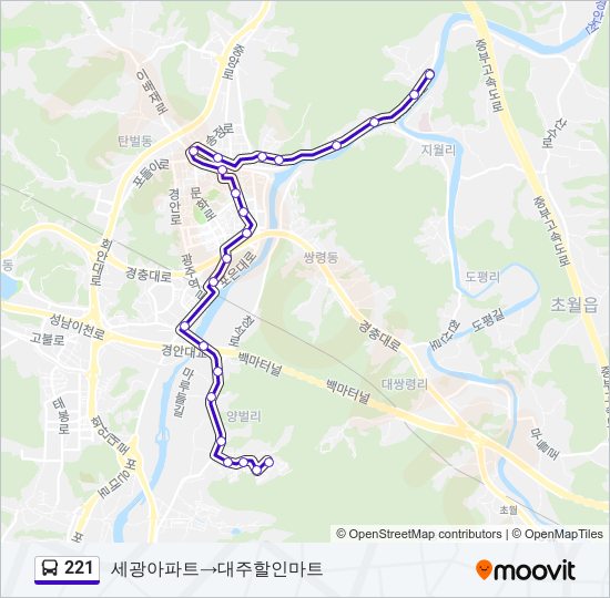 221 버스 노선 지도