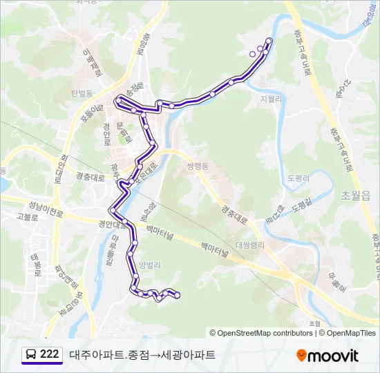 222 버스 노선 지도