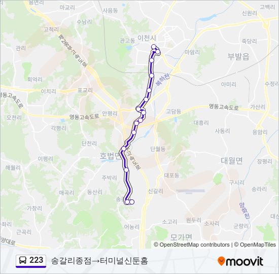 223 버스 노선 지도