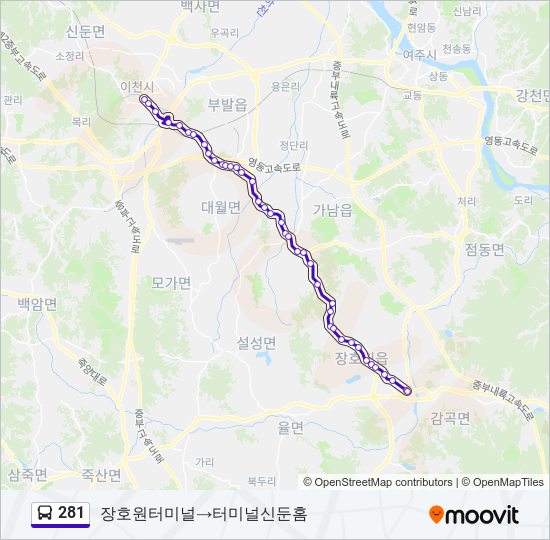 281 bus Line Map