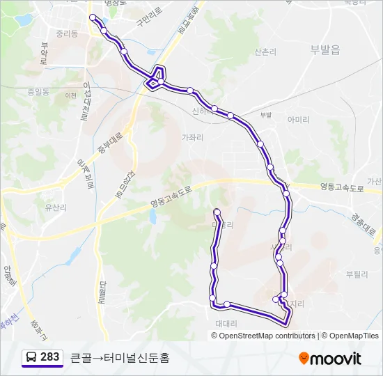 283 버스 노선 지도