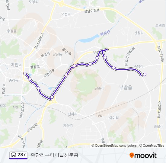 287 버스 노선 지도