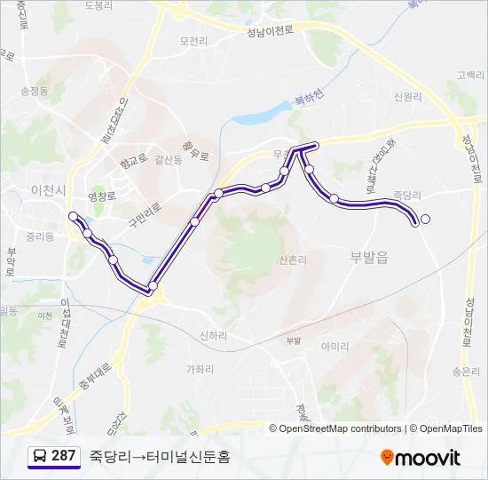 287 버스 노선 지도