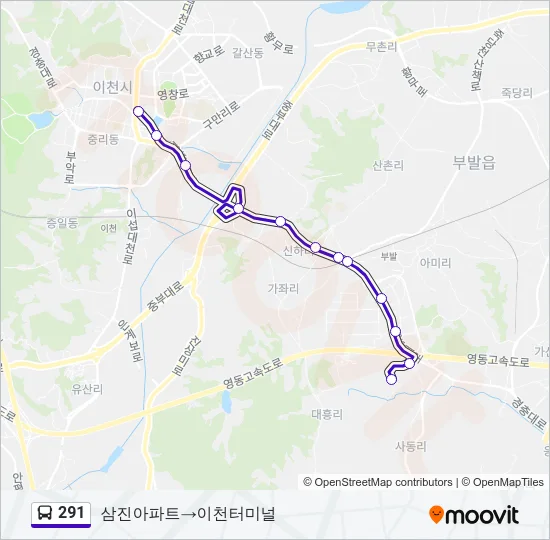 291 버스 노선 지도