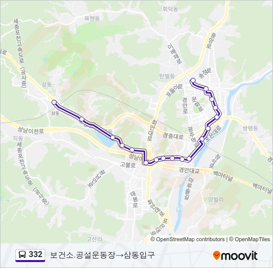 332 버스 노선 지도
