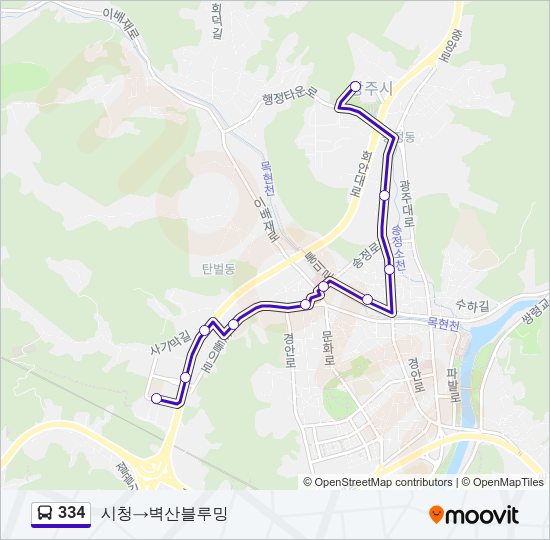 334 버스 노선 지도