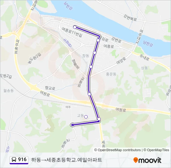 916 버스 노선 지도