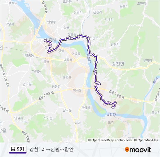 991 버스 노선 지도