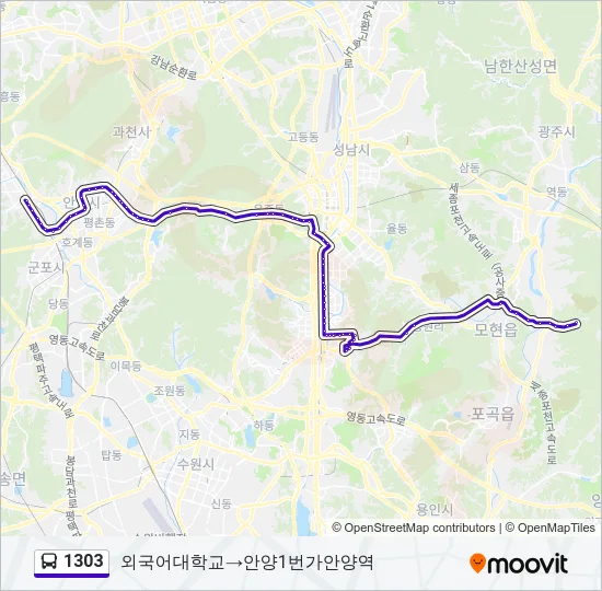 1303 버스 노선 지도