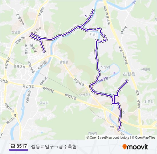 3517 경로: 일정, 정거장 & 지도 - 쌍동교입구‎→광주축협 (업데이트됨)