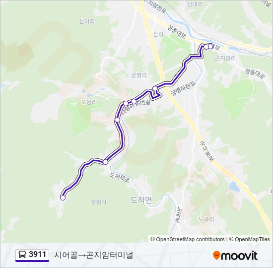 3911 버스 노선 지도