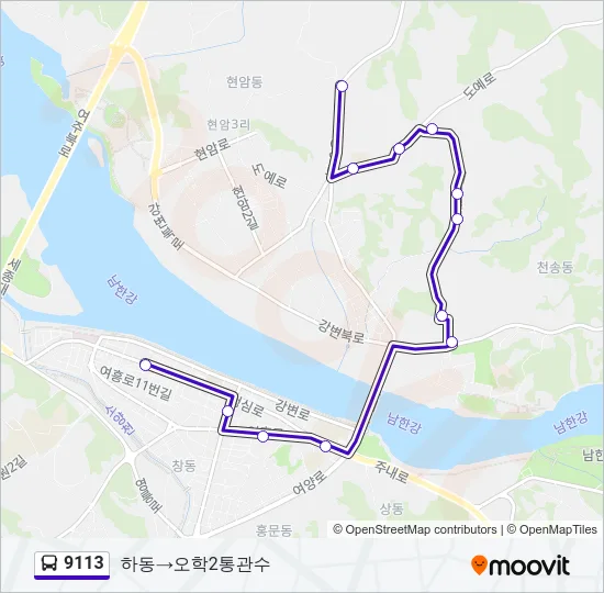 9113 버스 노선 지도