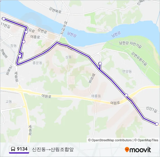 9134 버스 노선 지도