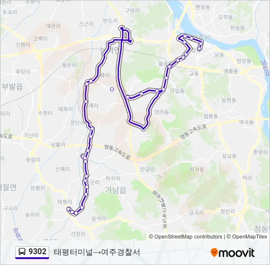 9302 버스 노선 지도
