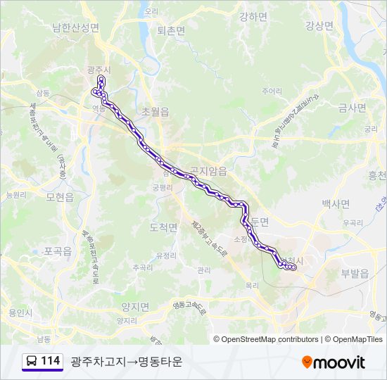 114 bus Line Map